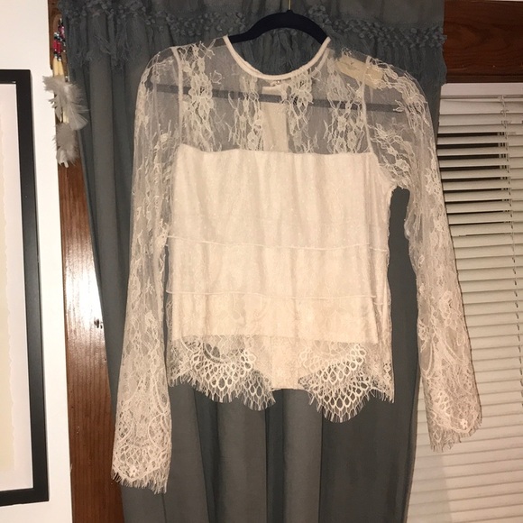 Light pink lace long sleeve top - Picture 1 of 2